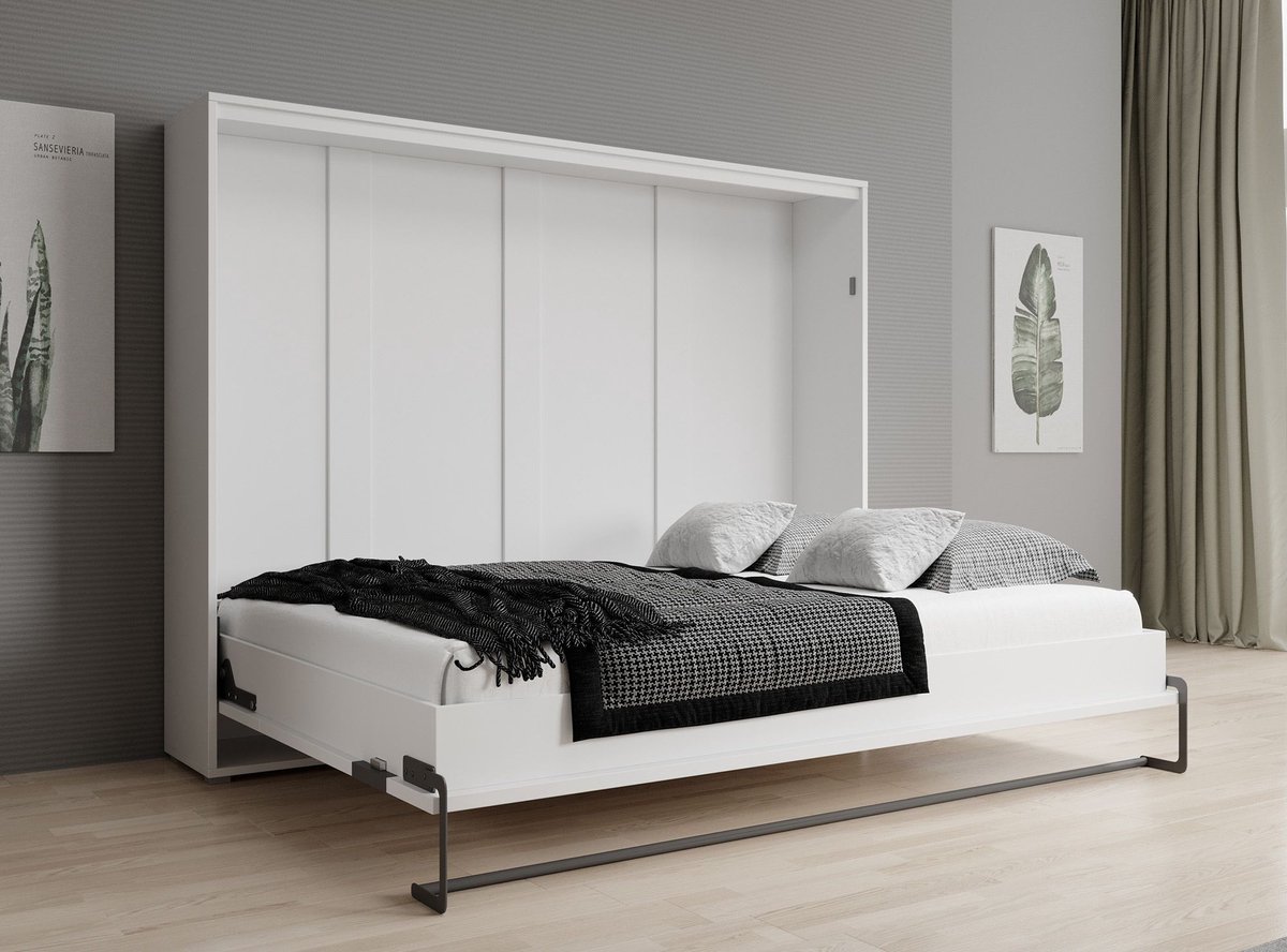 Tweepersoons opklapbed Hailey - Wit - 160x200 cm - Horizontaal