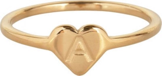 CHARMIN’S - INITIALEN ZEGELRING - HARTJE - GOLDPLATED - R1015-A - LETTER A - MAAT 16 - STAINLESS STEEL - WATERPROOF