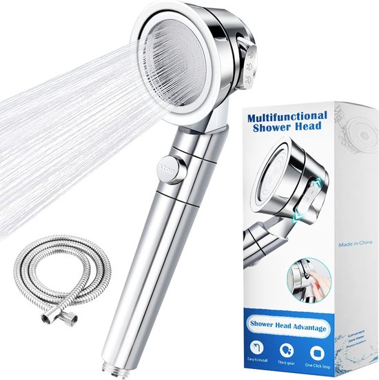 Pommeau de douche ENONEO avec flexible 1,5 m, 3 types de jets