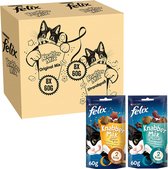 Felix Party Mix Original / Seaside Kattensnacks met Kip-, Lever-, Kalkoen, Zalm-, Koolvis- & Forelsmaak, 60g - doos van 16 (960g)
