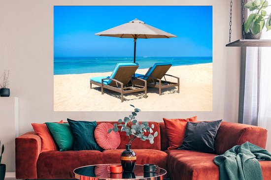 Poster Chaise de plage - Parasol - Été - Mer - 180x120 cm XXL