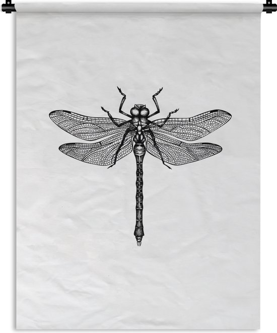 Tapisserie - Tissu mural - Libellule - Insectes - Rétro - Zwart et blanc - 120x160 cm - Tapisserie