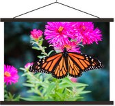 Posterhanger incl. Poster 150x113 cm - Schoolplaat - Vlinder - Botanisch - Bloemen - Textielposter - Zwarte latten