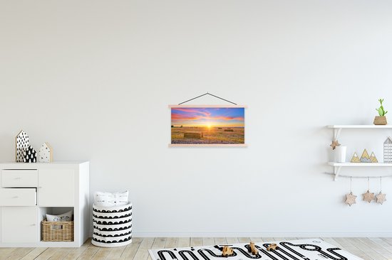 Posterhanger incl. Poster 60x30 cm - Schoolplaat - Stro - Zon - Lucht - Landschap - Textielposter - Blanke latten