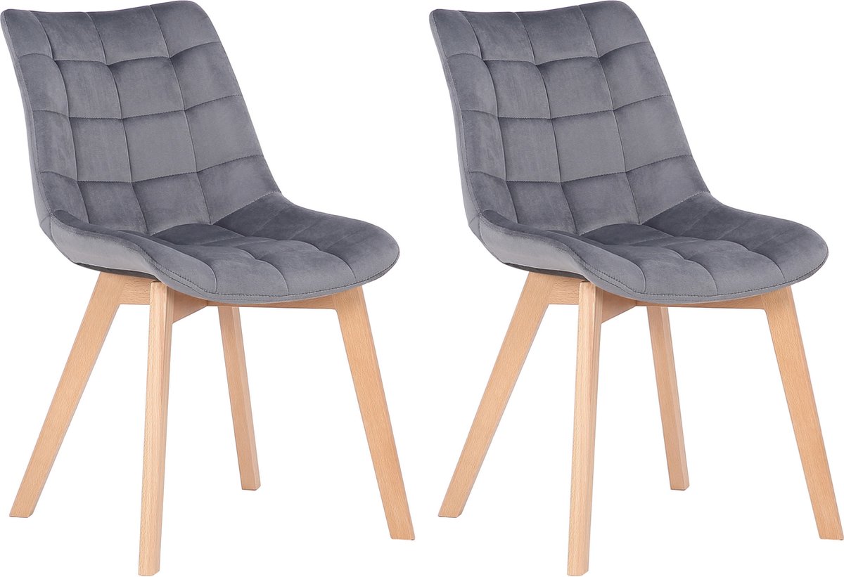 CLP Passaic Set van 2 Eetkamerstoelen - Fluweel grijs