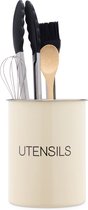 Navaris metalen houder voor keukengerei - 13,7 x 17 cm - Van gepoedercoat ijzer - Met "Utensils" print