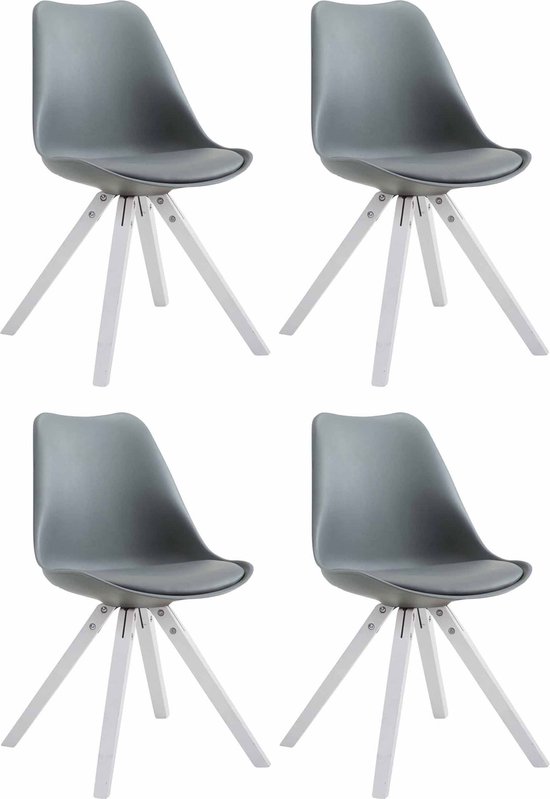 CLP Toulouse Set de 4 chaises - Carré - Simili cuir gris blanc