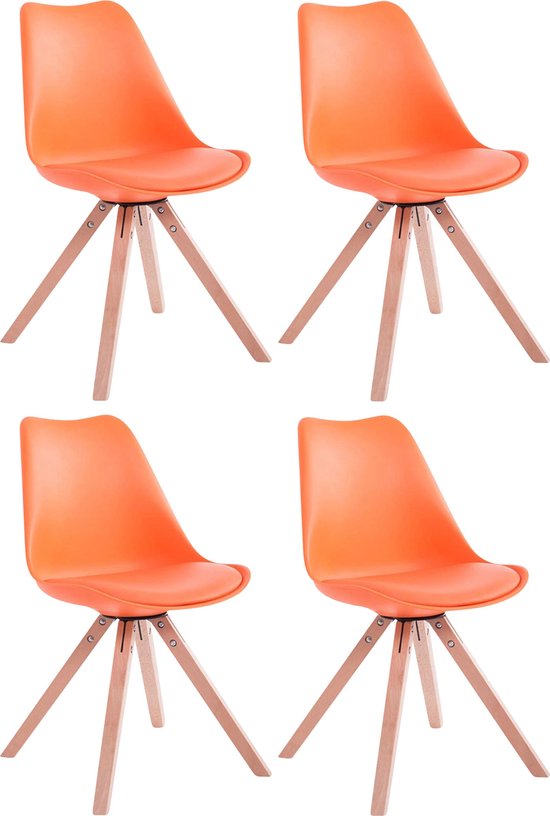 CLP Toulouse Set van 4 stoelen - Vierkant - Kunstleer oranje natura