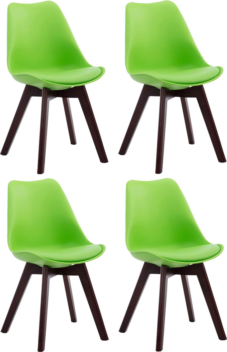CLP Borneo Set van 4 eetkamerstoelen - Zonder armleuning - Hout frame - Kunstleer - groen walnoot