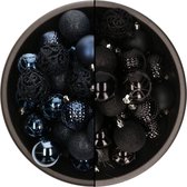 Bellatio Decorations Kerstballen mix - 74-delig - zwart en donkerblauw - 6 cm - kunststof