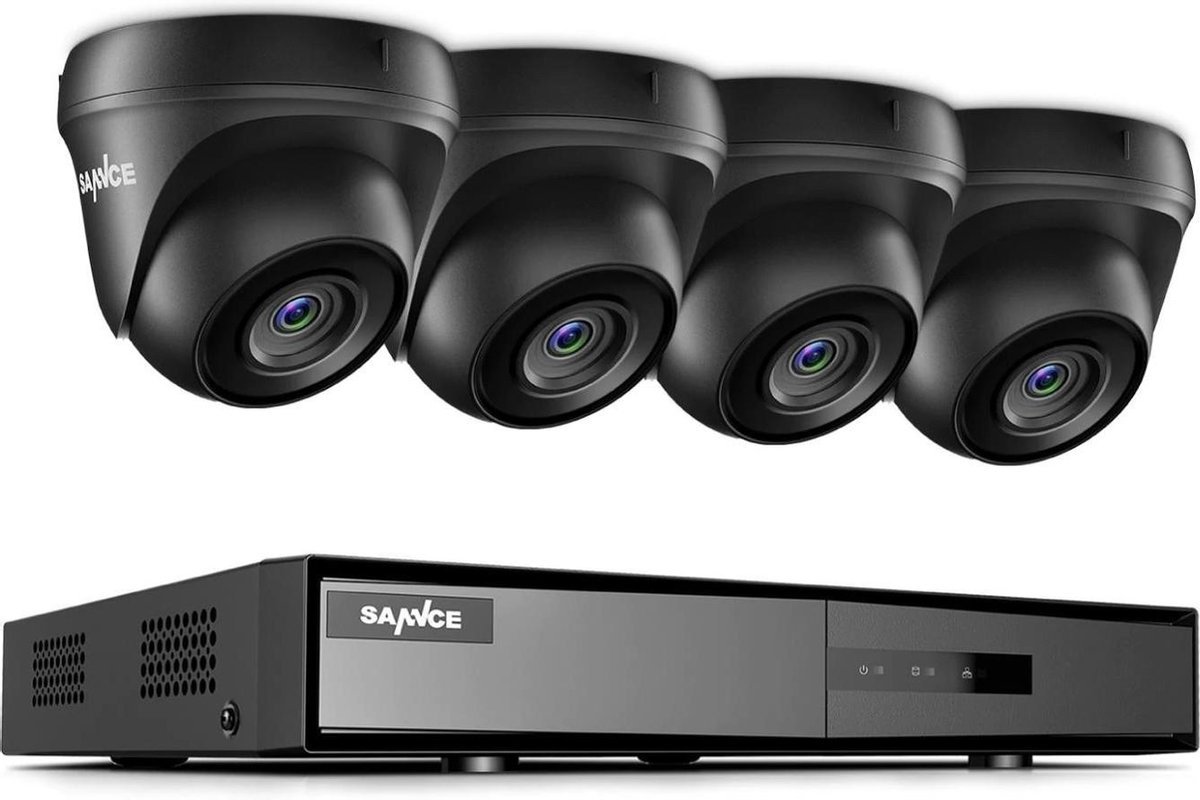 Ariko Sannce Camera CCTV systeem,4 x Zwarte hoge kwaliteit 3MP beveiliging camera's, Nachtzicht 25 mtr, Online opgenomen en live beelden bekijken, inclusief 1TB harde schijf - Nederlandstalige helpdesk