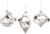 Boule de Noël Goodwill avec Pomme de Pin Glas Transparent-Marron- Wit 10 cm Advantage Ass. Par 3 pièces