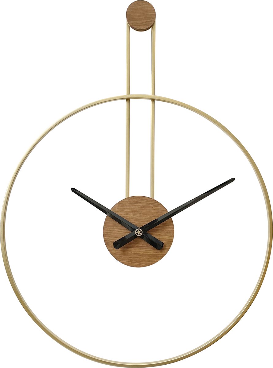 LW Collection Wandklok goud Fargo 55cm - grote industriële gouden wandklok - Moderne wandklok goudkleurig industrieel - Stil uurwerk