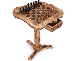 CRAFLAIR ~ Olijfhouten / Houten Schaakbord Tafel ~ 52 cm x 61 cm ~ Schaaktafel ~ Schaakspel ~ Intelligent ~ Origineel Relatiegeschenk ~ Uniek Interieur Object