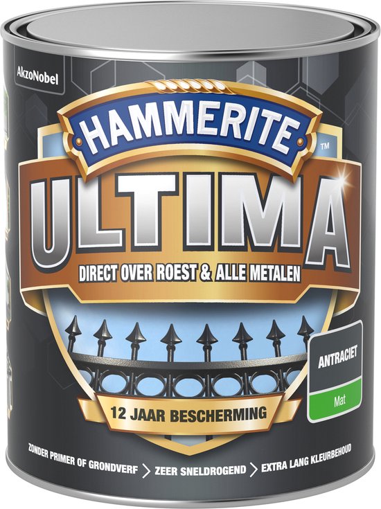 vonk Uluru noedels Hammerite Ultima Metaallak - Mat - Antraciet - 750 ml | bol.com