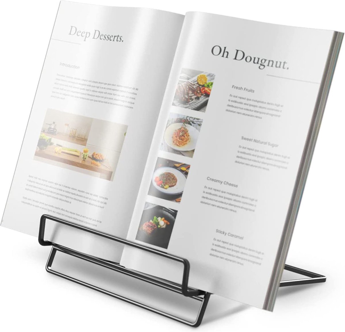 Tounee Book Stand for Reading, Adjustable Book Holder with 360° Rotating Base, Folding Cookbook Stand, Recipe Book Holder with Elastic Page Clips for Music Scores, Recipes
