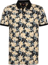 Suitable - Polo Bloemen Donkerblauw Navy - Modern-fit - Heren Poloshirt Maat XL