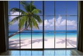 Fotobehang - Beach Window View 375x250cm - Vliesbehang
