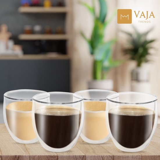 Verres à thé Trends Verres à thé à double paroi avec cuillère - Set de Verres à café - 250 ml - 4 pièces - Verres à Cappuccino - Verre à thé à double paroi