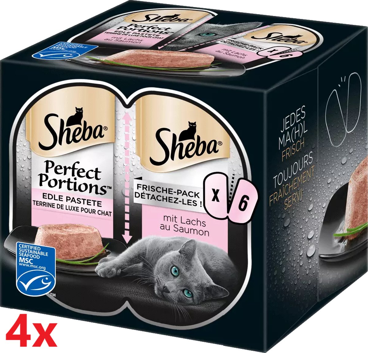 Sheba Sheba - Perfect Portions - Adult Paté Zalm - 4 verpakkingen van 3x2stuks