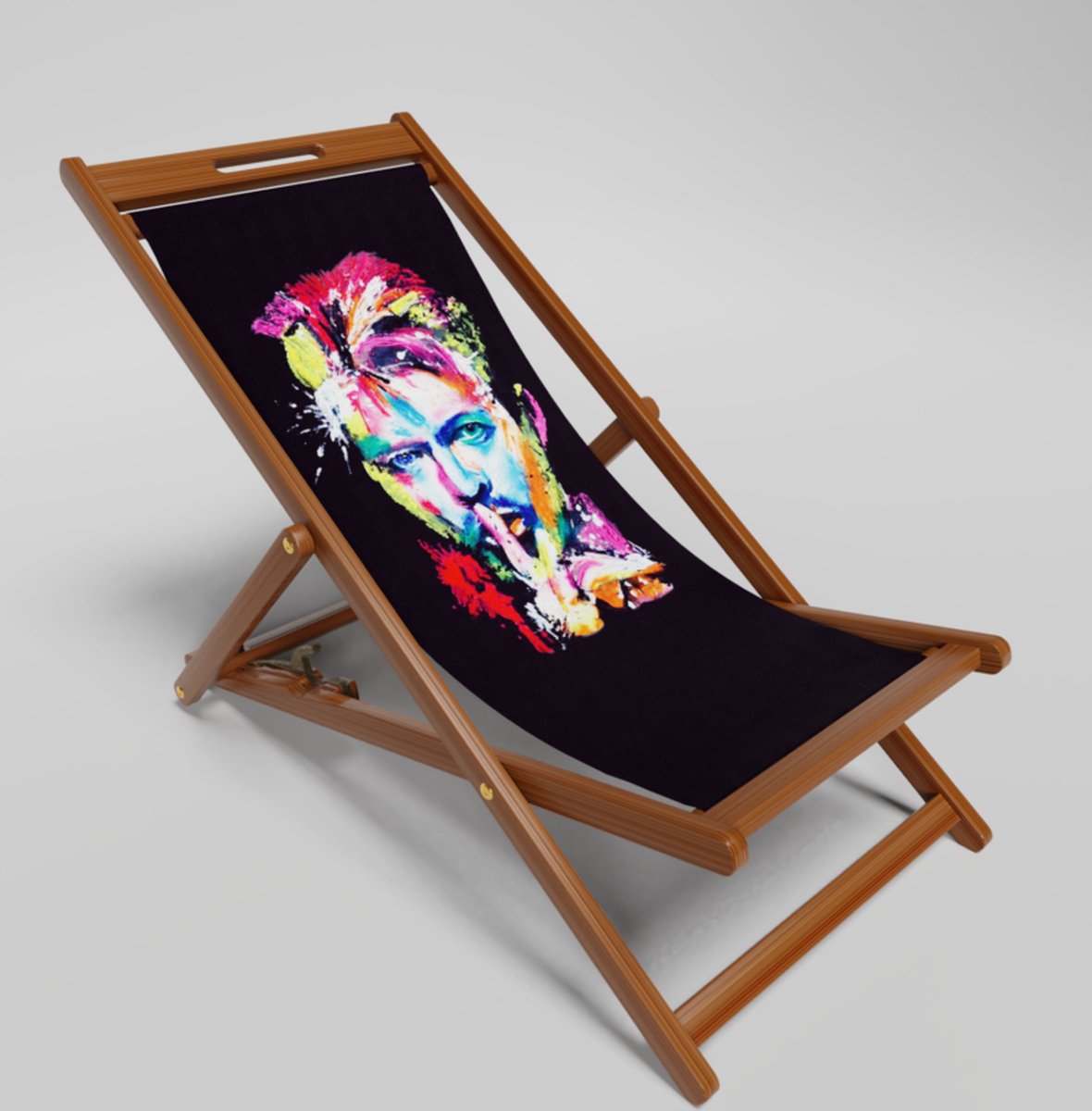 Strandstoel-bedrukken - Strandstoel Inklapbaar David Bowie Colour - Vouwstoel - Verstelbaar - Stof en FSC Acaciahout Hoge Kwaliteit