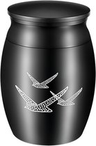 Zwartkleurige Mini Urn met Vogels. Mooi klein urntje voor een grote herinnering, 15 Ml inhoud