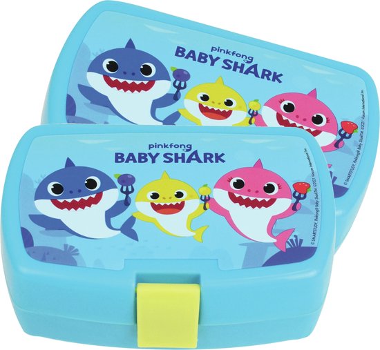 3x stuks kunststof broodtrommels/lunchboxen Baby Shark 16 x 11 cm – Stevige lunchtrommels voor naar school