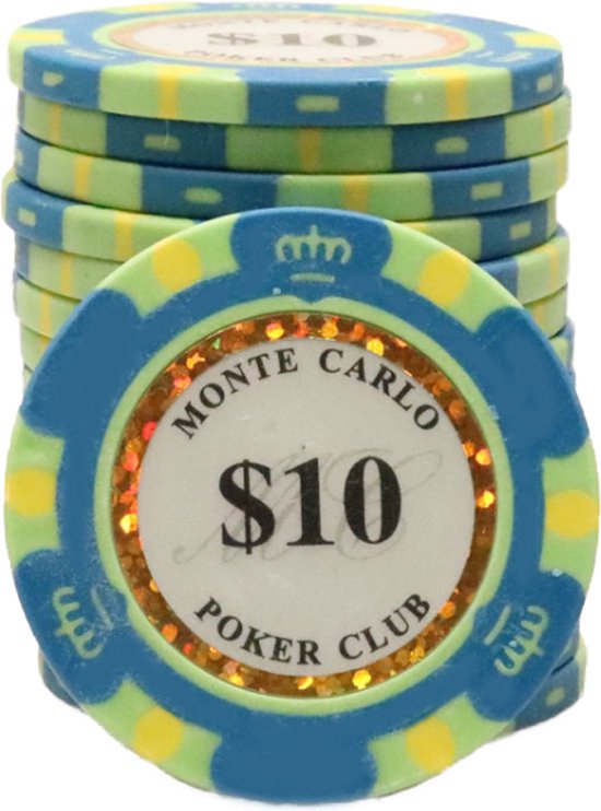 Thumbnail van een extra afbeelding van het spel Poker chips - Poker - Pokerset - Poker chip met waarde 10 - Monte Carlo poker chip - Fiches - Poker fiches - Poker chip - Klei fiches - Cave & Garden