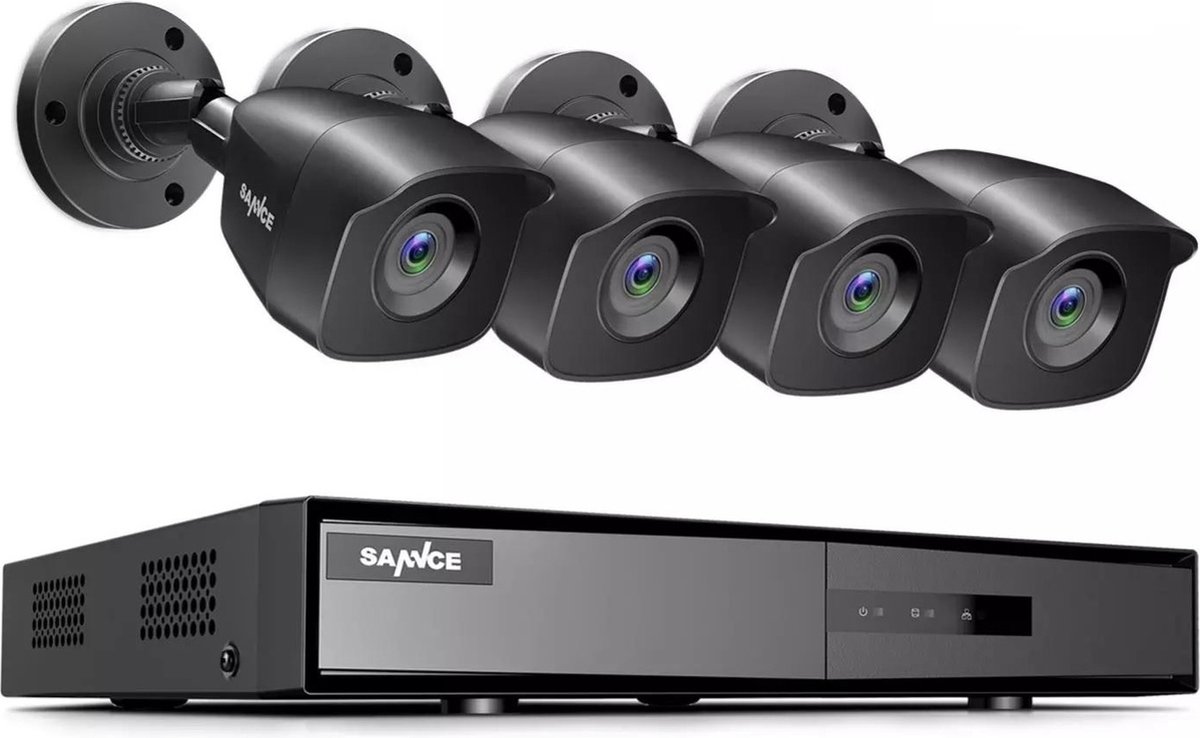 Ariko Sannce Camera CCTV systeem,4 x Zwarte hoge kwaliteit 3MP beveiliging camera's, Nachtzicht 25 mtr, Online opgenomen en live beelden bekijken, inclusief 1TB harde schijf - Nederlandstalige helpdesk
