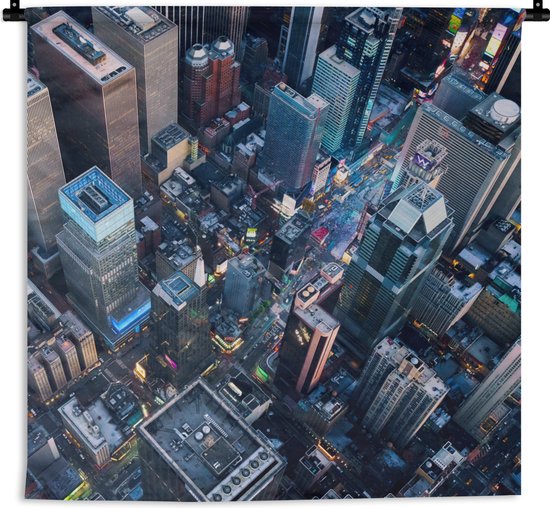 Wandkleed - Wanddoek - Luchtfoto van Times Square - 180x180 cm - Wandtapijt