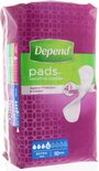 Depend pads voor gevoelige blaas, 10 extra pads. Roze verpakking met cirkelpatroon, zijaanzicht.
