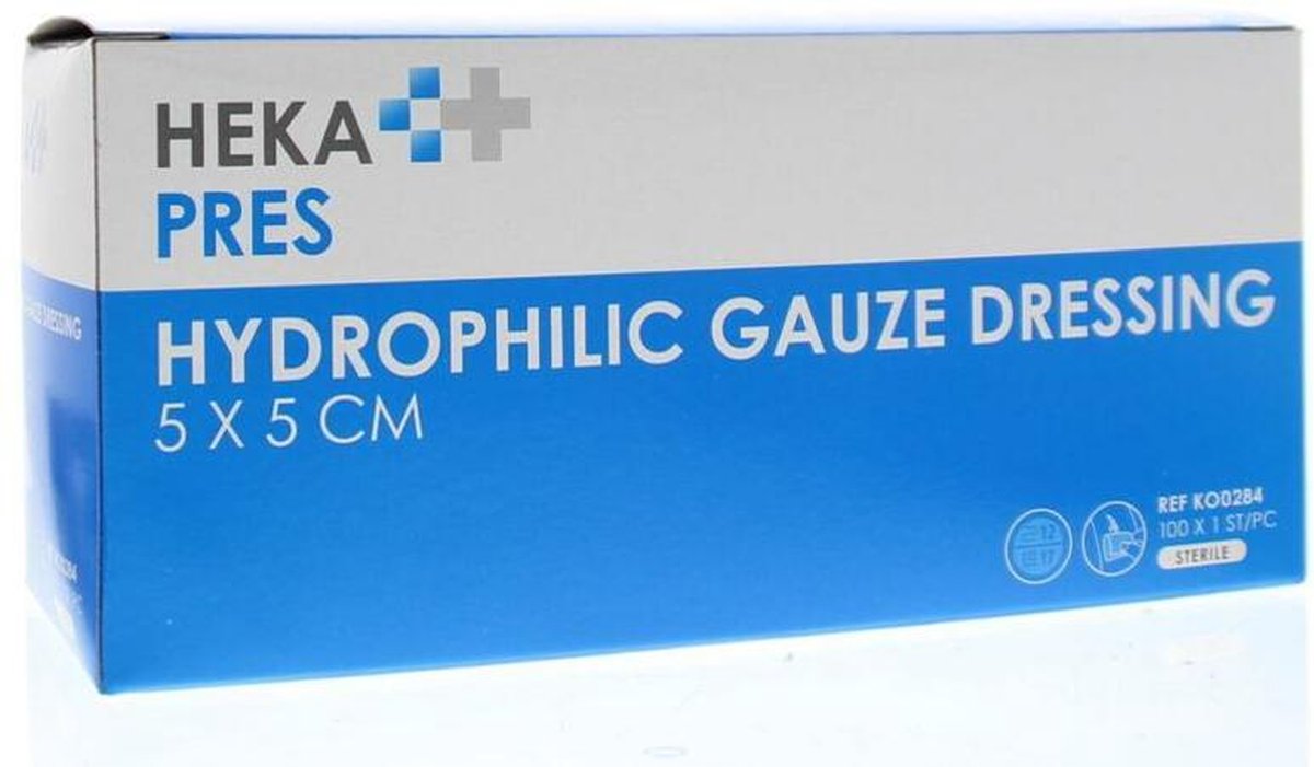 Goedkoopste HEKA pres hydrofiel gaaskompres 5 x 5 cm steriel - 12 lagen, 100 stuks