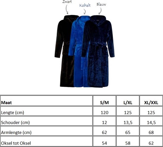Badjas fleece - kobalt blauwe badjas met capuchon - flanel fleece badjas unisex - maat L/XL - Badrock