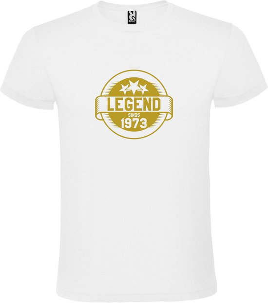 Wit T shirt met print van " Legend sinds 1973 " print Goud size XL