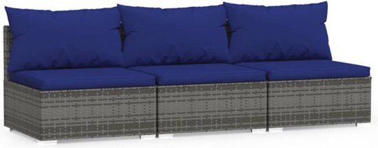 Tuinbank 3-zits met kussens poly rattan grijs Tuinbank 3-zits met kussens poly rattan grijs