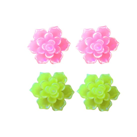 2 Paar-Clip Oorbellen-Elin-Neon kleuren-Geel-roze-1.5 cm-Kunststof-Charme Bijoux