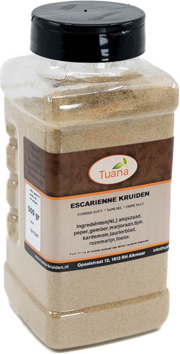 Goedkoopste Tuana Kruiden - Escarienne Kruiden - Strooibus 500 Gram - Kruiden Zonder Zout - NP025