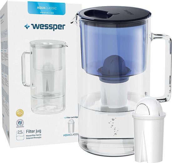 PearlCo filtro dell'acqua standard con12 cartucce filtranti (compatibili con Brita Classic) Hellblau