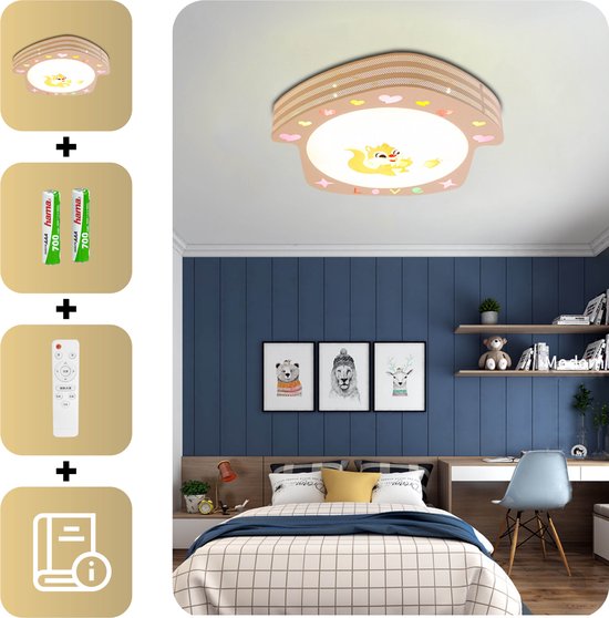 MIRO Luxe Plafondlamp - Babykamer - Kinderkamer - LED - Inclusief Afstandsbediening - 36 Watt - 220 Volt - 3 Verschillende Lichtstanden - Dimbaar - Eekhoorn
