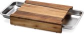 Navaris houten snijplank met opvangbak - Snijplank van acaciahout met 2 roestvrijstalen schuiflades - 42 x 29,5 x 7,8 cm - Donkerbruin