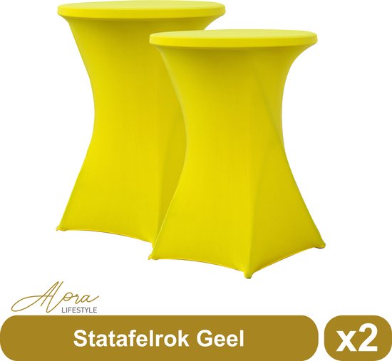Statafelrok geel 80 cm - per 2 - partytafel - Alora tafelrok voor statafel - Statafelhoes - Bruiloft - Cocktailparty - Stretch Rok - Set van 2