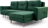 InspireMe - Hoekbank met slaapfunctie en opbergruimte voor woonkame,Longchair aan beide zijden monteerbaar - 232x137x84 cm - CARL Donkergroen groen