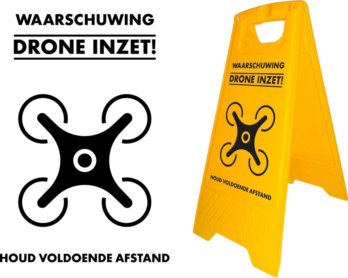 Drone Waarschuwingsbord geel (A-bord) (Drone bord) NL