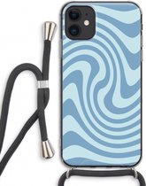 Case Company® - Hoesje met koord geschikt voor iPhone 11 hoesje met Koord - Swirl Blauw - Telefoonhoesje met Zwart Koord - Extra Bescherming aan alle Kanten en Over de Schermrand