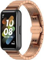 Stalen Smartwatch bandje - Geschikt voor Huawei band 7 metalen bandje - rosé goud - Strap-it Horlogeband / Polsband / Armband - Huawei band 7