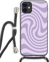 Case Company® - Hoesje met koord geschikt voor iPhone 11 hoesje met Koord - Swirl Paars - Telefoonhoesje met Zwart Koord - Extra Bescherming aan alle Kanten en Over de Schermrand