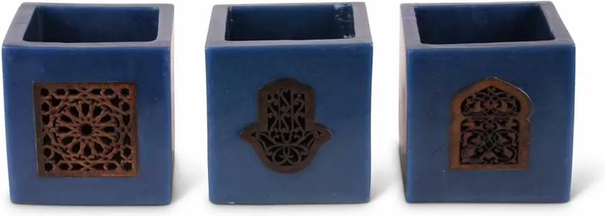Safaary - Theelichthouder Kaars Blauw Ø 12 x 12cm-Poort patroon