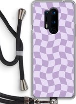 Case Company® - Hoesje met koord geschikt voor OnePlus 8 Pro hoesje met Koord - Grid Paars - Telefoonhoesje met Zwart Koord - Bescherming aan alle Kanten en Over de Schermrand