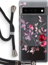 Case Company® - Coque Google Pixel 6 Pro avec cordon - Jolies fleurs - Protection de téléphone avec cordon Zwart - Protection sur tous les côtés et sur les bords de l'écran