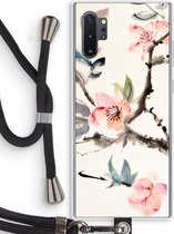Case Company® - Hoesje met koord geschikt voor Samsung Galaxy Note 10 Plus hoesje met Koord - Japanse bloemen - Telefoonhoesje met Zwart Koord - Bescherming aan alle Kanten en Over de Schermrand